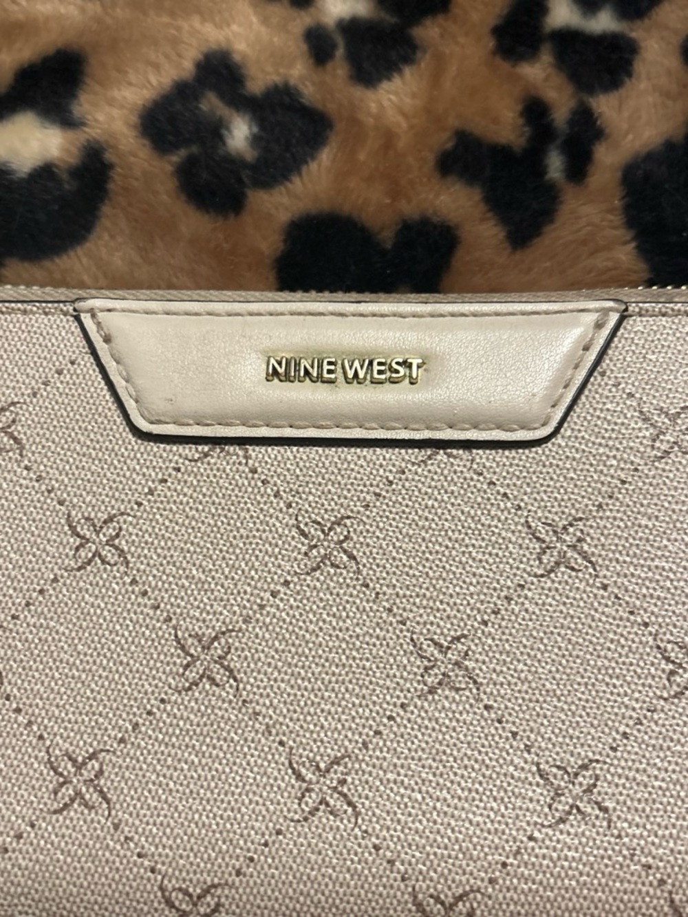 Nine West Cream Quilted Monogram Wallet with Gold Logo Plate